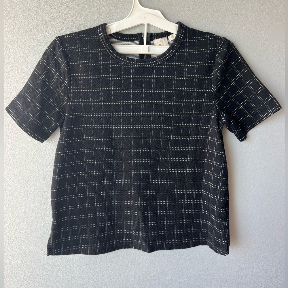 Postmark Anthropologie black white windowpane short sleeve blouse Women’s sz M